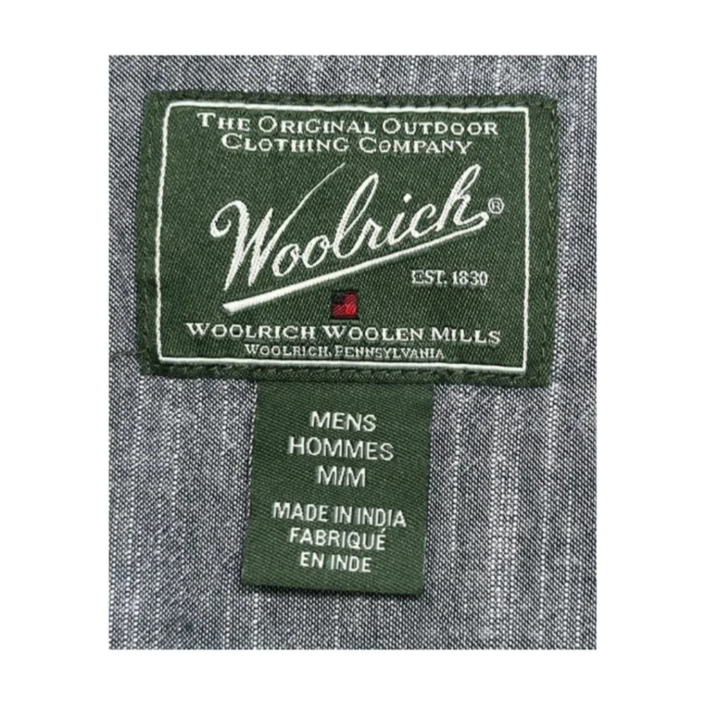 Woolrich Men's M Gray Chambray 2 Pocket Short Sleeve Button Down Shirt